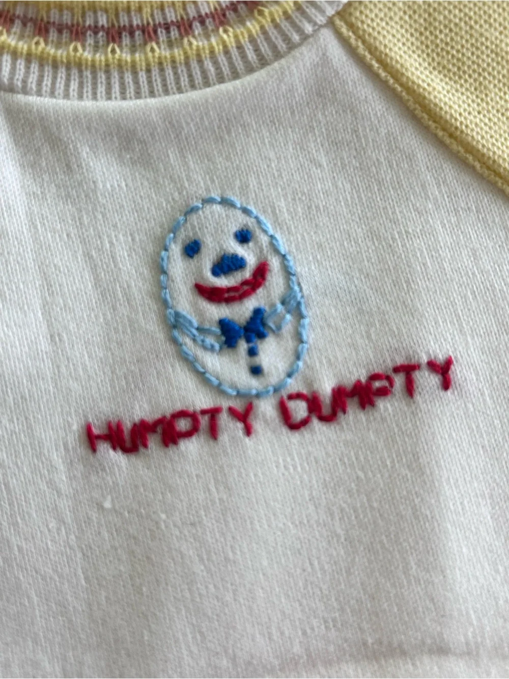 VTG Humpty Dumpty Baby Bodysuit White Pale Yellow 12 mo Penney’s Toddletime 70s